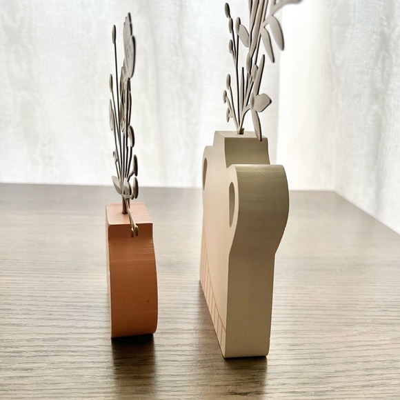 Set of (2) Ashland Decorative Wooden Vases with Gold Metal Accents - Picture 2 of 7